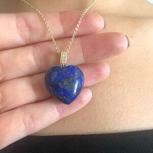 Melinda María Blue Lapis Heart pendant with CZ detail length 18”-21”